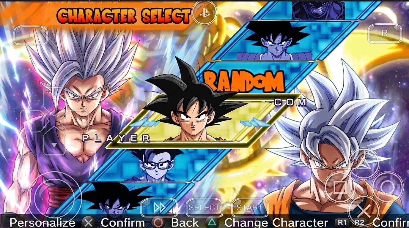Shin Budokai 2 Power Up Sparking Zero mod character select screen on PPSSPP