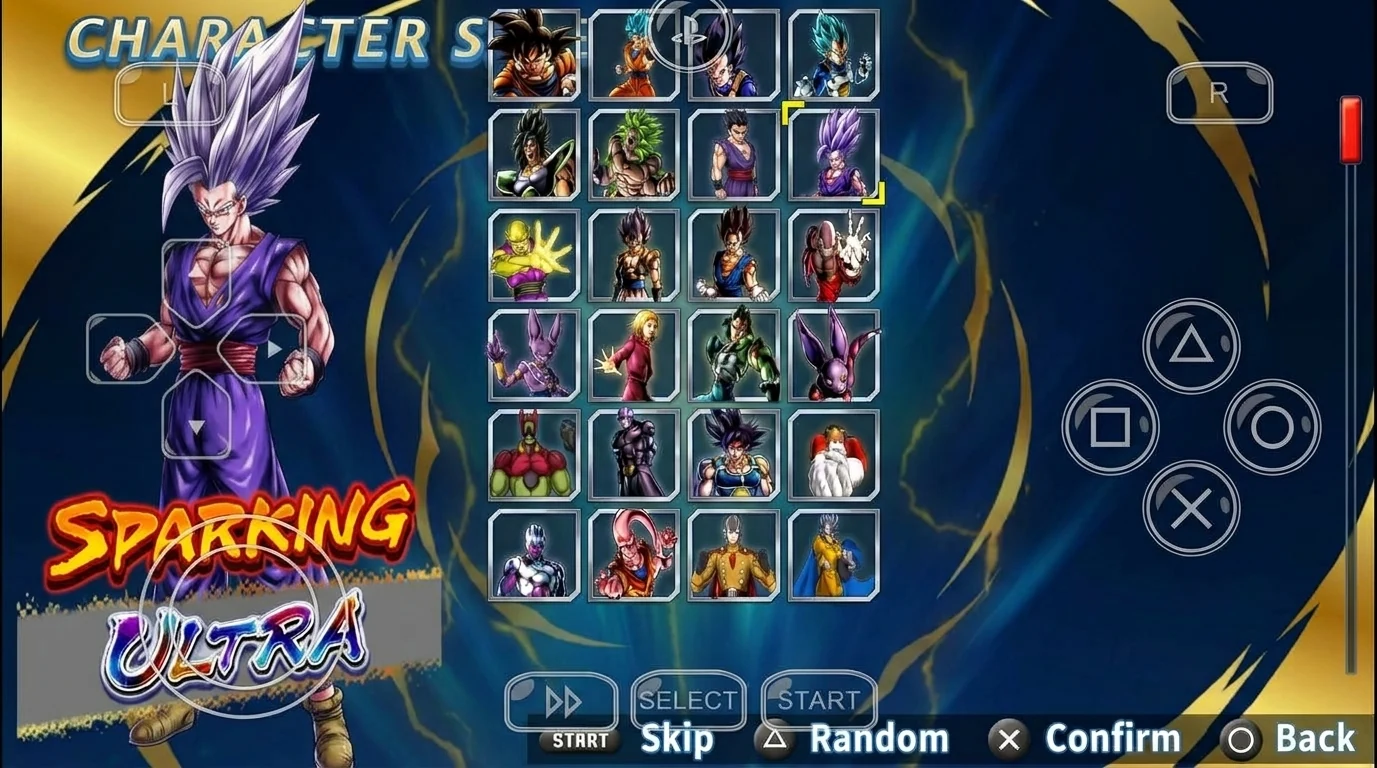 DBZ TTT Dragon Ball Sparking Zero X Legends mod character select screen PPSSPP download