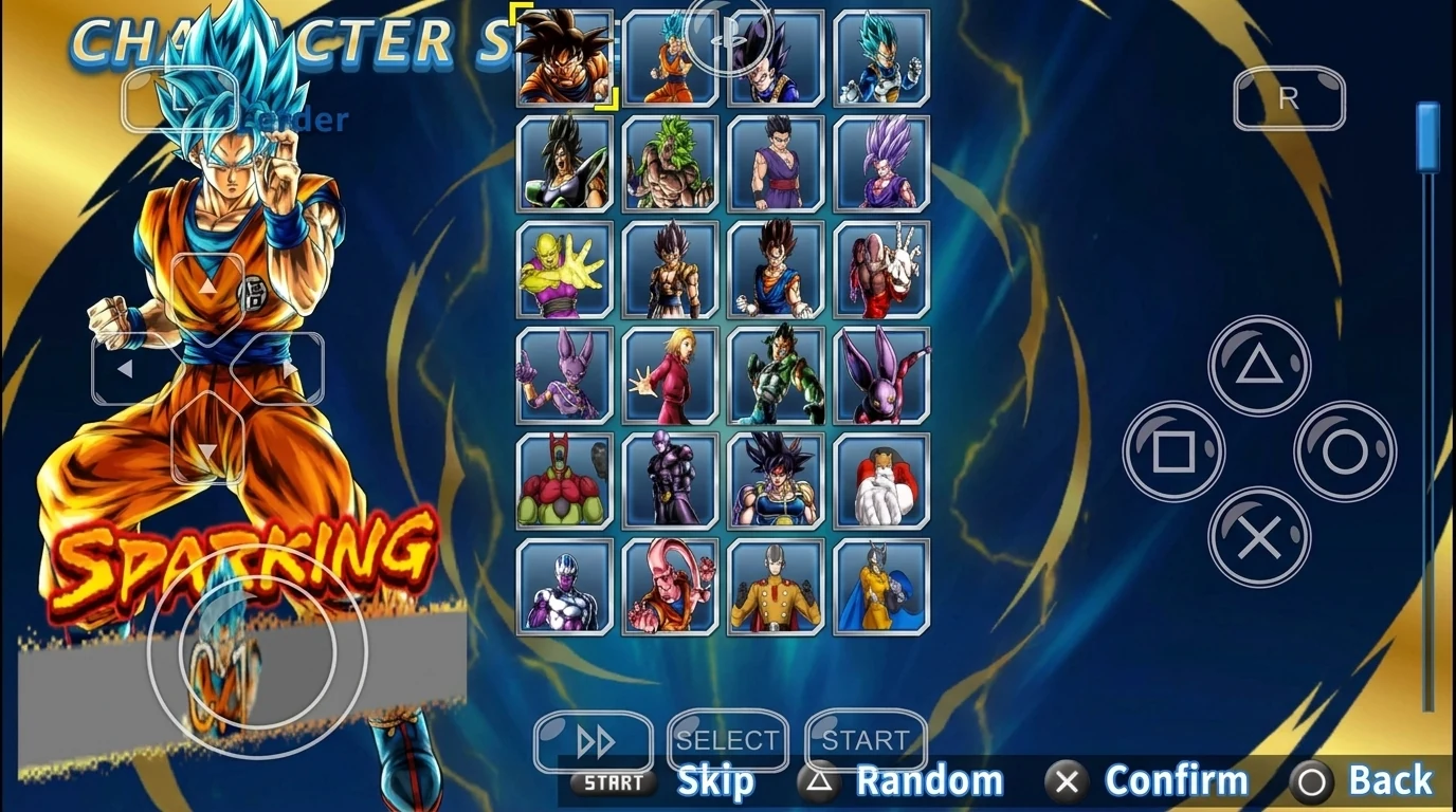 Super Saiyan Blue Goku character select Sparking Zero X Legends mod PPSSPP ISO